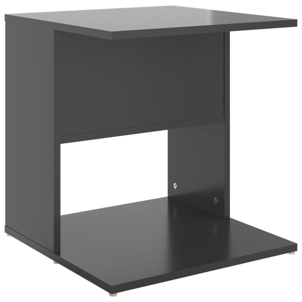 Vidaxl Príručný stolík lesklý sivý 45x45x48 cm drevotrieska